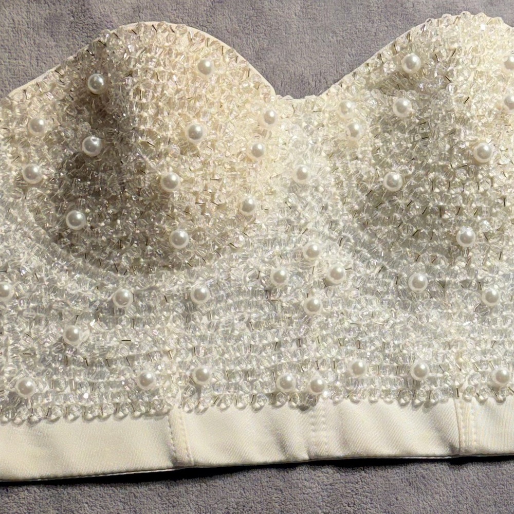 Strapless Pearl & Beaded Bustier Bra in Ivory - Picture 5 of 9